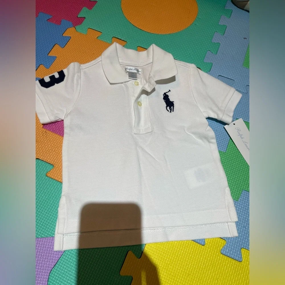 Ralph Lauren White Polo Kids Shirt with Navy Logo